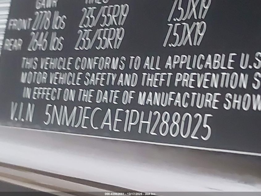 2023 Hyundai Tucson Limited VIN: 5NMJECAE1PH288025 Lot: 43962081