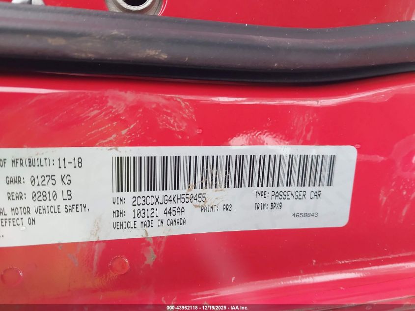 2019 Dodge Charger Sxt Awd VIN: 2C3CDXJG4KH550455 Lot: 43962118