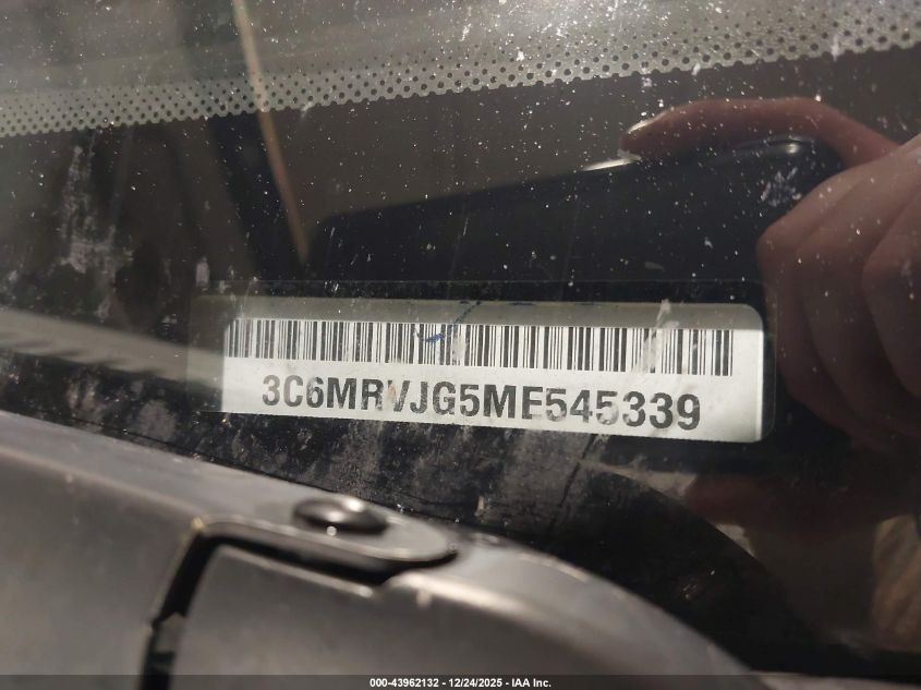 2021 Ram Promaster 3500 Cargo Van High Roof 159 Wb Ext VIN: 3C6MRVJG5ME545339 Lot: 43962132