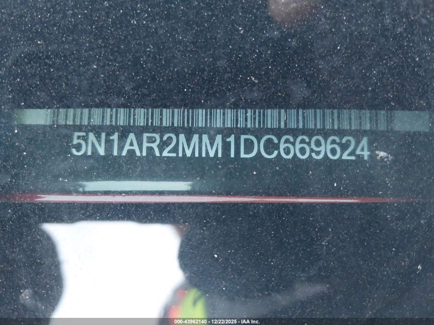 2013 Nissan Pathfinder S VIN: 5N1AR2MM1DC669624 Lot: 43962140