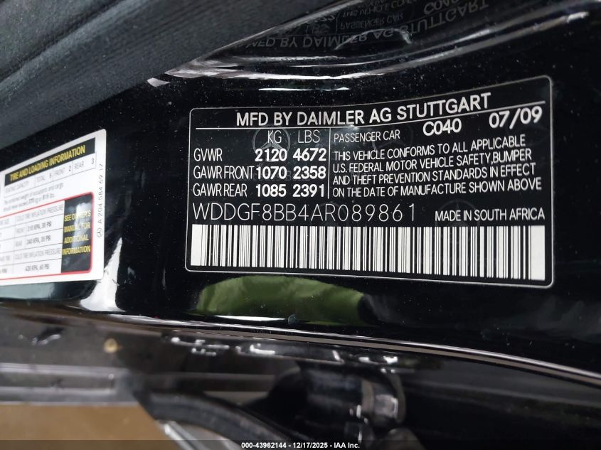 2010 Mercedes-Benz C 300 Sport 4Matic VIN: WDDGF8BB4AR089861 Lot: 43962144