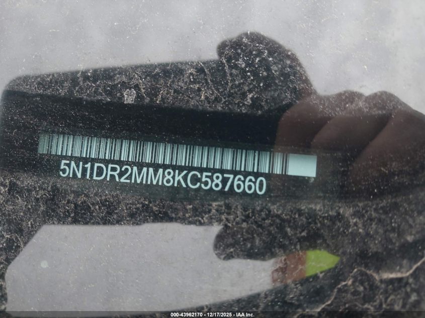 2019 Nissan Pathfinder Sv VIN: 5N1DR2MM8KC587660 Lot: 43962170