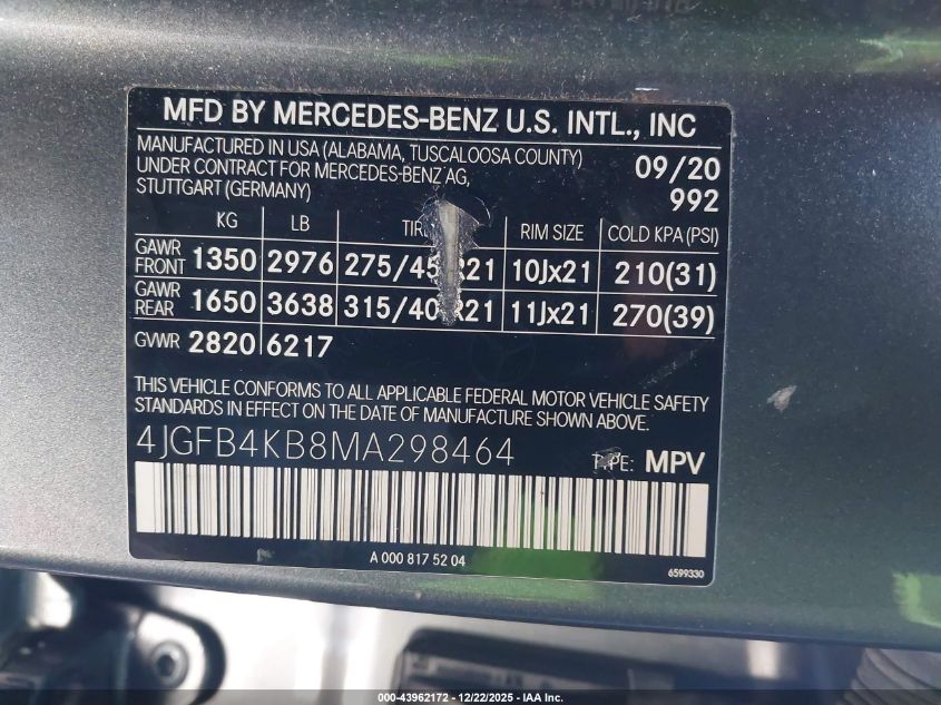 2021 Mercedes-Benz Gle 350 4Matic VIN: 4JGFB4KB8MA298464 Lot: 43962172