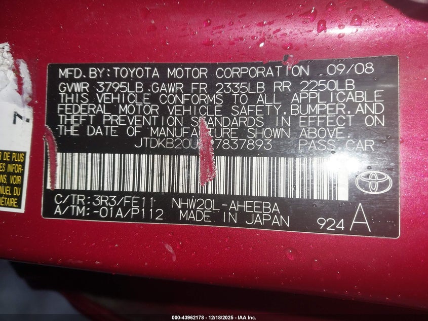JTDKB20UX97837893 2009 TOYOTA PRIUS photo no. 9