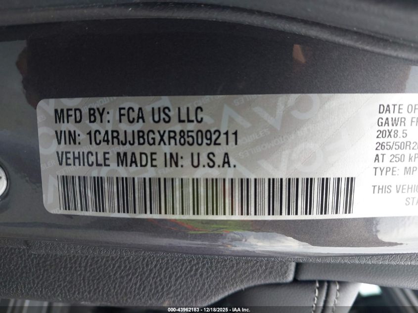 2024 Jeep Grand Cherokee L Limited VIN: 1C4RJJBGXR8509211 Lot: 43962183