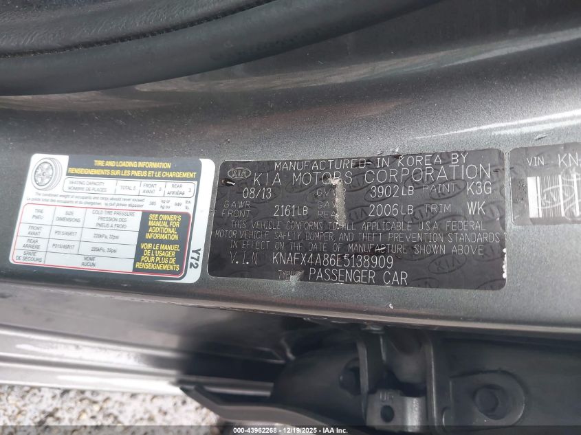 2014 Kia Forte Ex VIN: KNAFX4A86E5138909 Lot: 43962268