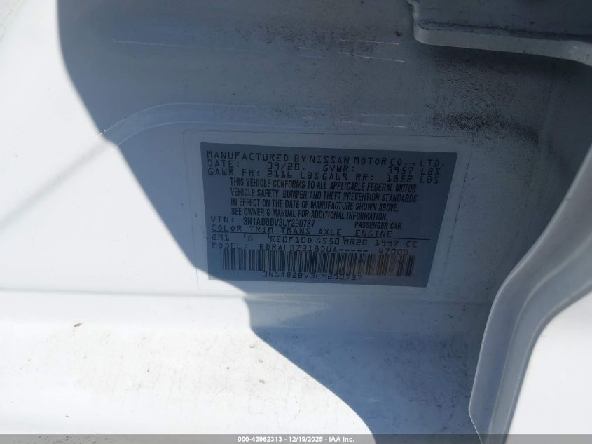 2020 Nissan Sentra S Xtronic Cvt VIN: 3N1AB8BV3LY290737 Lot: 43962313