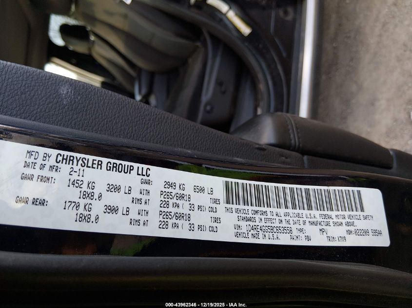 2011 Dodge Durango Crew VIN: 1D4RE4GG5BC653558 Lot: 43962346