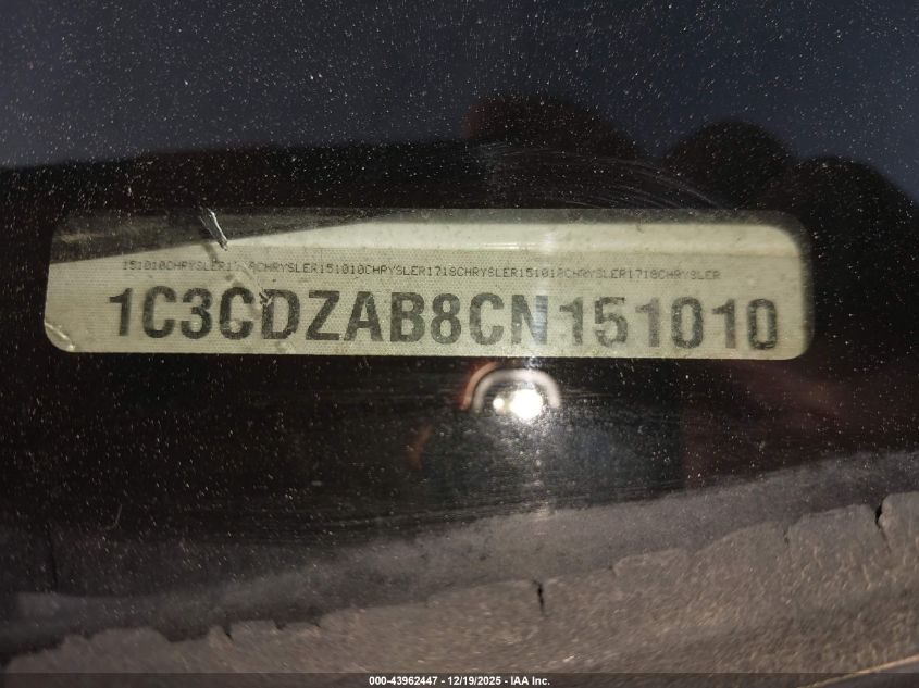 2012 Dodge Avenger Se VIN: 1C3CDZAB8CN151010 Lot: 43962447