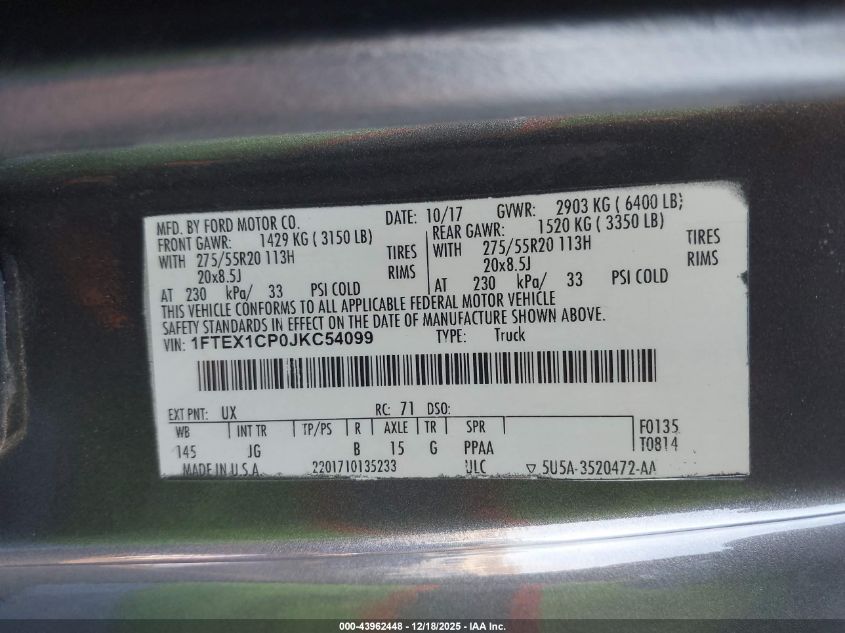 2020 Ford F-150 Xl VIN: 1FTEX1C57LKD30483 Lot: 43962448