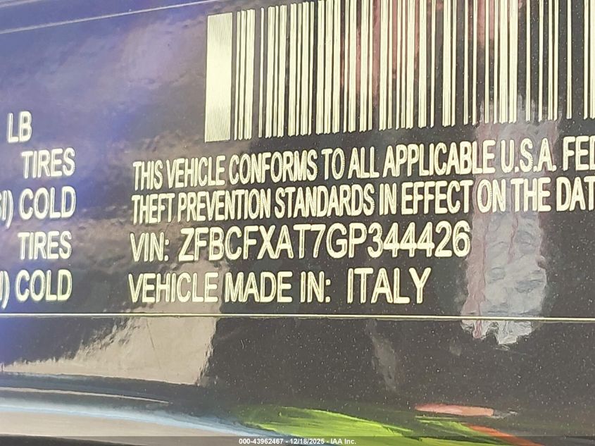 2016 Fiat 500X Pop VIN: ZFBCFXAT7GP344426 Lot: 43962467