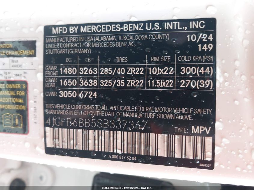 2025 Mercedes-Benz Amg Gle 53 4Matic+ VIN: 4JGFB6BB5SB337367 Lot: 43962488