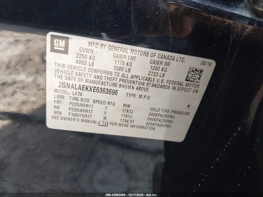 2014 Chevrolet Equinox Ls VIN: 2GNALAEKXE6363696 Lot: 43962495