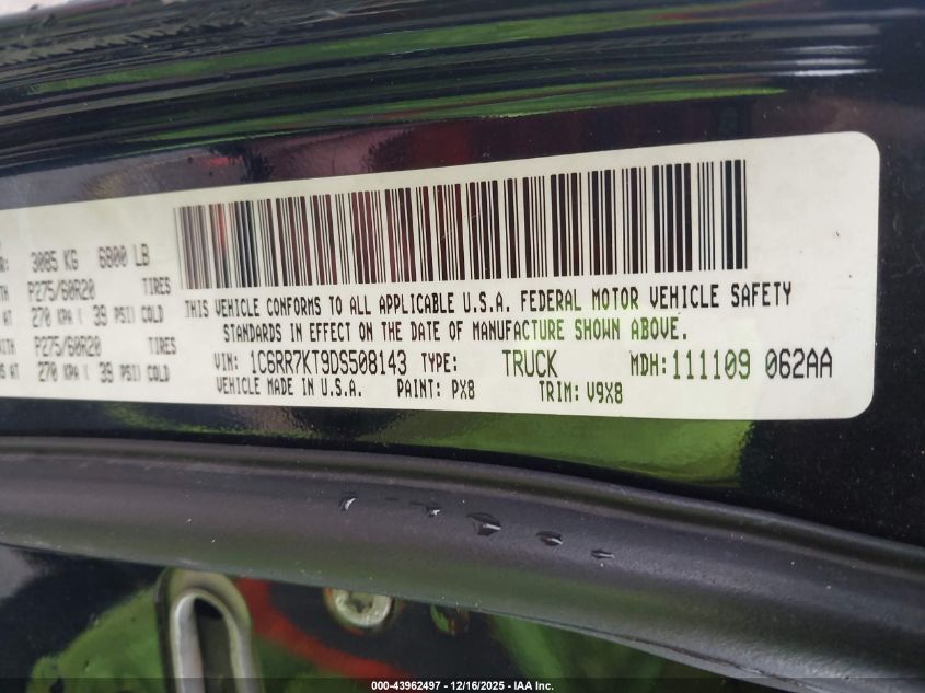 2013 Ram 1500 Express VIN: 1C6RR7KT9DS508143 Lot: 43962497