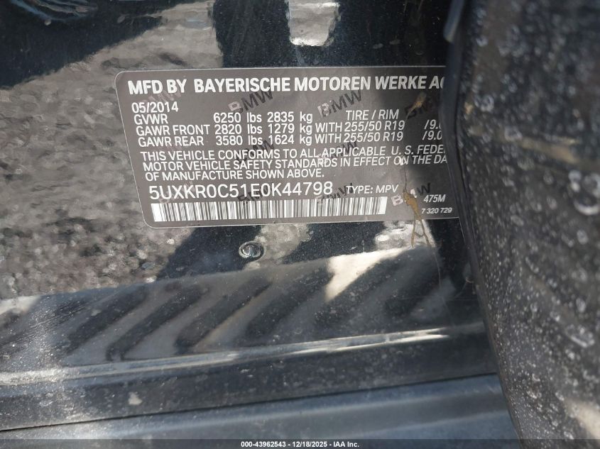 2014 BMW X5 xDrive35I VIN: 5UXKR0C51E0K44798 Lot: 43962543