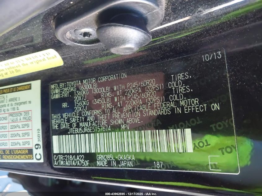 2014 Toyota 4Runner Limited VIN: JTEBU5JR6E5157674 Lot: 43962595