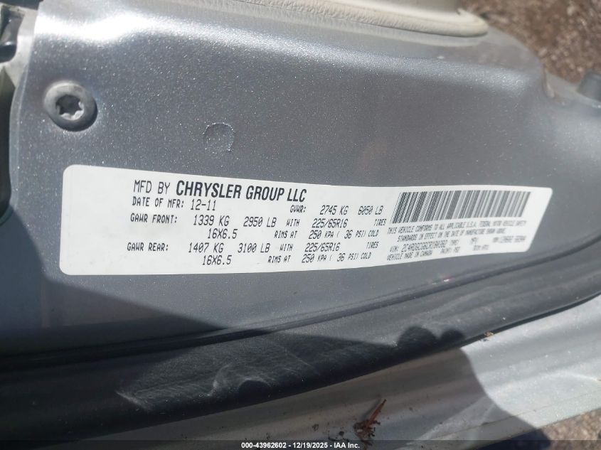 2012 Dodge Grand Caravan Sxt VIN: 2C4RDGCG6CR180382 Lot: 43962602