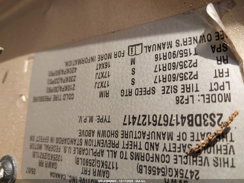 2007 Suzuki Xl7 Luxury VIN: 2S3DB417676127417 Lot: 43962603