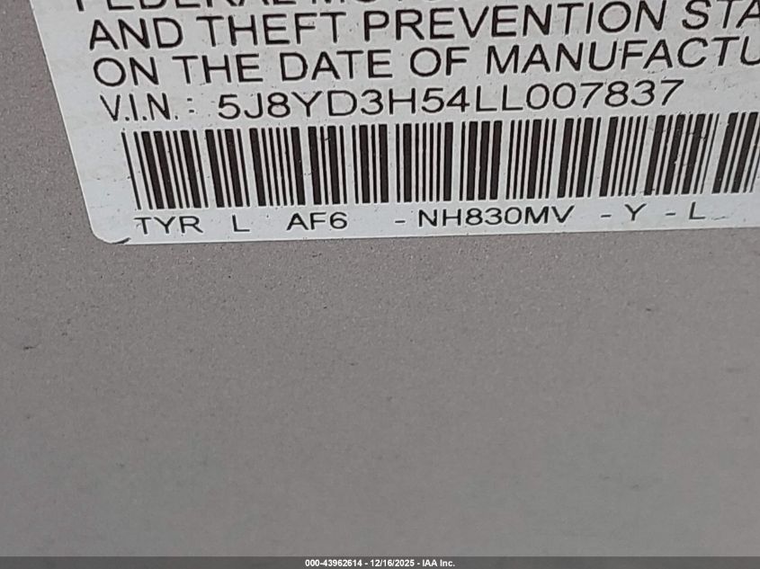 2020 Acura Mdx Technology Package VIN: 5J8YD3H54LL007837 Lot: 43962614