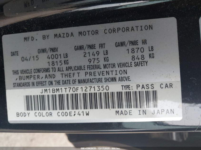 2015 Mazda Mazda3 I Sv VIN: JM1BM1T70F1271350 Lot: 43962639