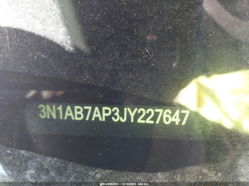 2018 Nissan Sentra Sv VIN: 3N1AB7AP3JY227647 Lot: 43962651