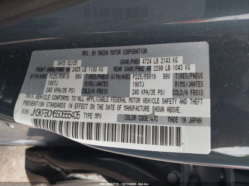 2025 Mazda Cx-5 2.5 S Carbon Edition VIN: JM3KFBCM6S0655405 Lot: 43962710