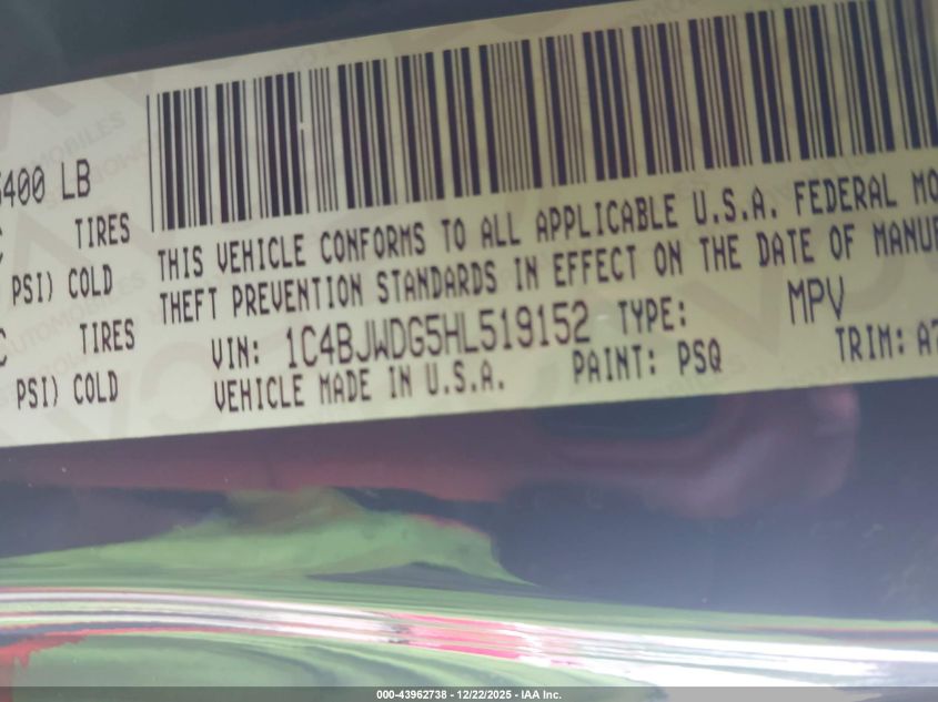 2017 Jeep Wrangler Unlimited Willy Wheeler 4X4 VIN: 1C4BJWDG5HL519152 Lot: 43962738