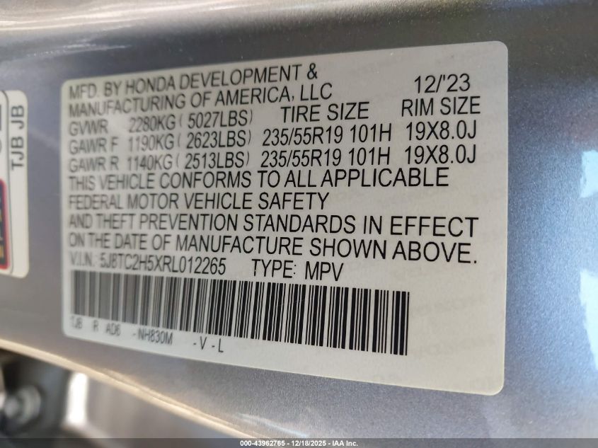 2024 Acura Rdx Technology Package VIN: 5J8TC2H5XRL012265 Lot: 43962765