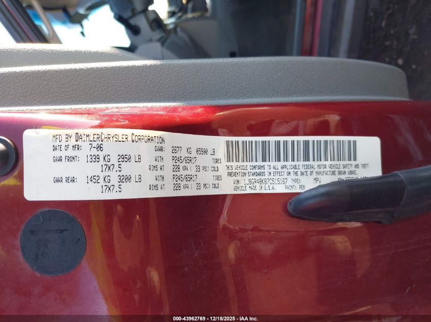 2007 Jeep Grand Cherokee Laredo VIN: 1J8GR48K87C515167 Lot: 43962769