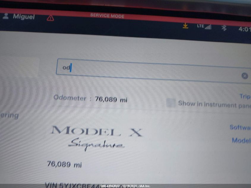 2016 Tesla Model X 75D/P100D/P90D VIN: 5YJXCBE44GFS00307 Lot: 43962802