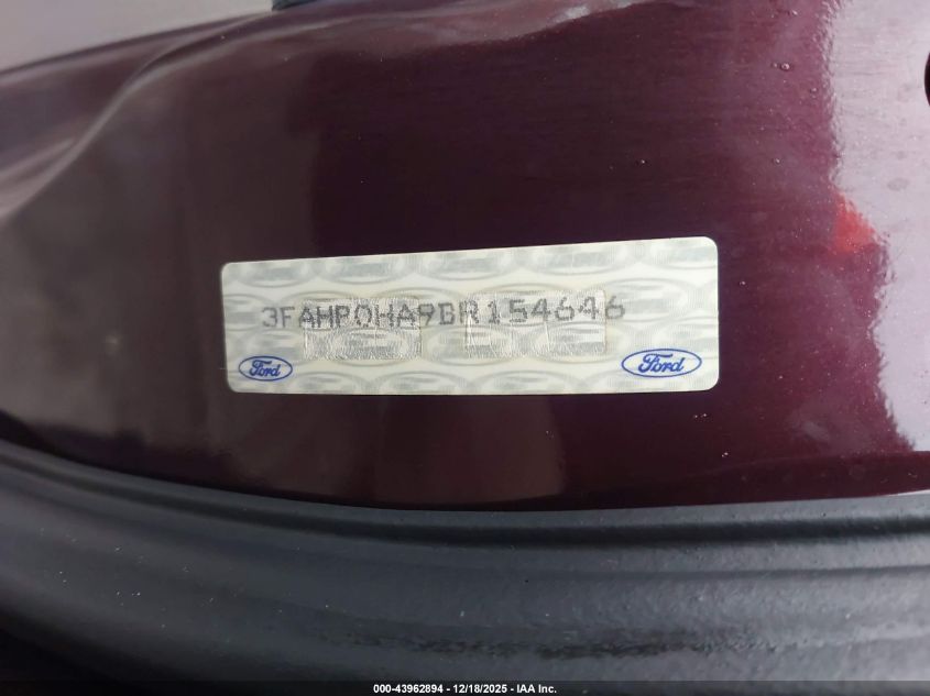 2011 Ford Fusion Se VIN: 3FAHP0HA9BR154646 Lot: 43962894