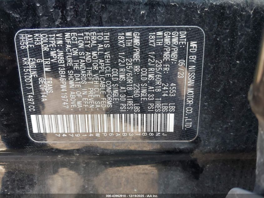 2023 Nissan Rogue Sv Fwd VIN: JN8BT3BA6PW419747 Lot: 43962918