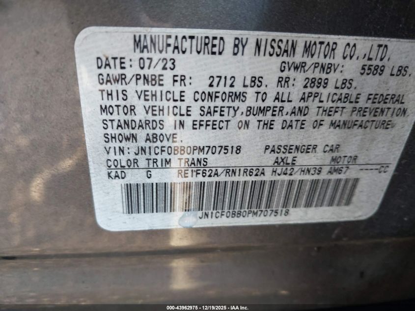 2023 Nissan Ariya Engage VIN: JN1CF0BB0PM707518 Lot: 43962975