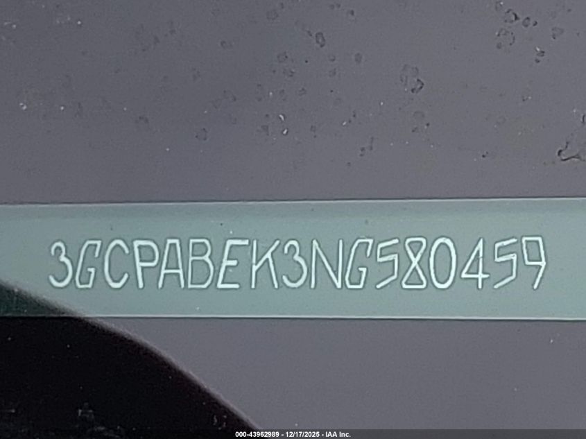 2022 Chevrolet Silverado 1500 2Wd Short Bed Custom VIN: 3GCPABEK3NG580459 Lot: 43962989