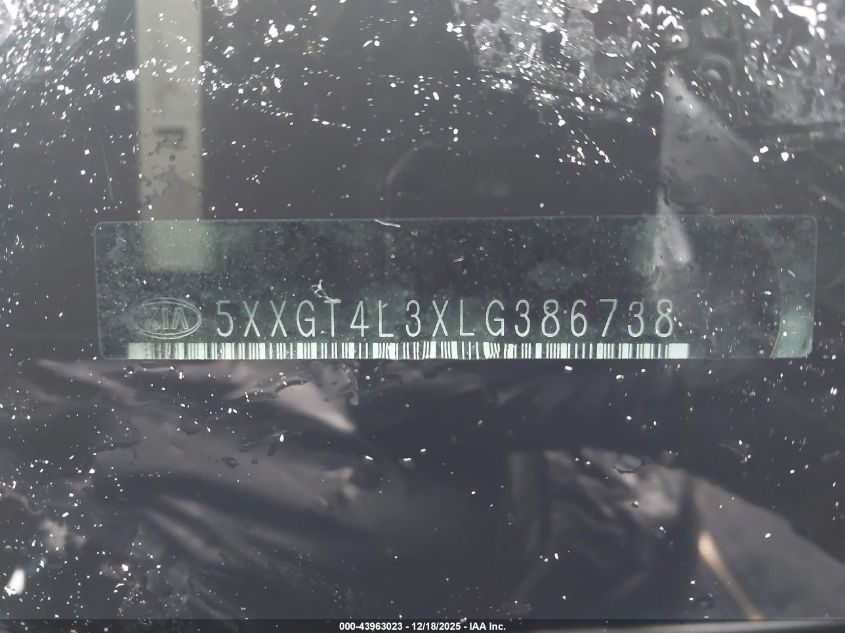 2020 Kia Optima Lx VIN: 5XXGT4L3XLG386738 Lot: 43963023