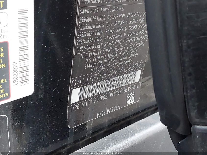 2017 Land Rover Discovery Hse VIN: SALRRBBV2HA023022 Lot: 43963074