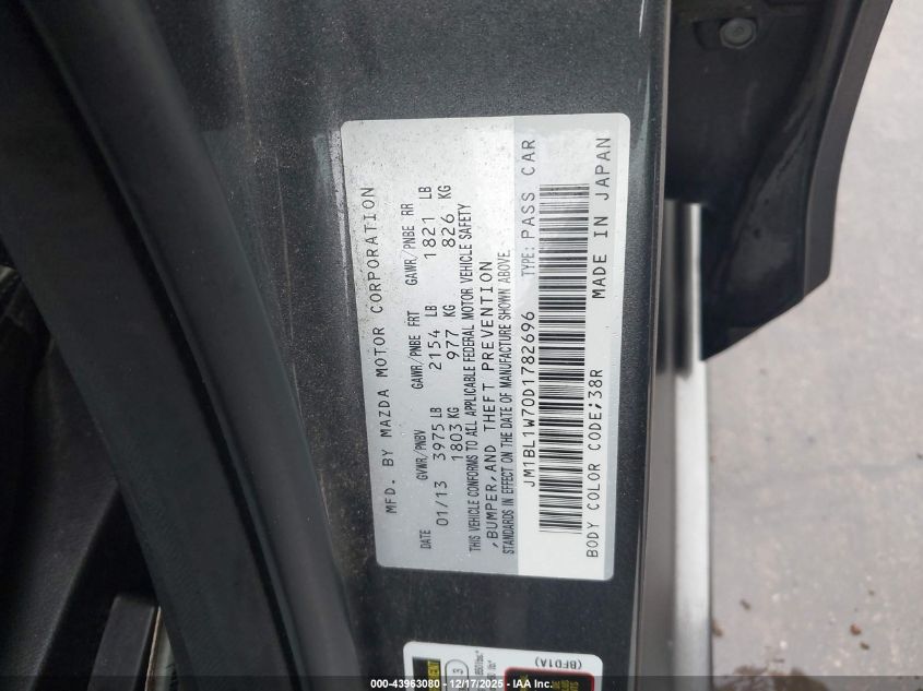 2013 Mazda Mazda3 I Grand Touring VIN: JM1BL1W70D1782696 Lot: 43963080