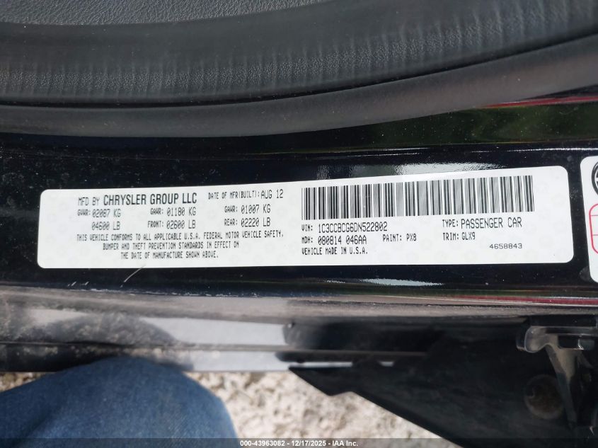 2013 Chrysler 200 Limited VIN: 1C3CCBCG6DN522802 Lot: 43963082