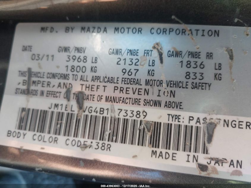2011 Mazda Mazda3 I Touring VIN: JM1BL1VG4B1473389 Lot: 43963083