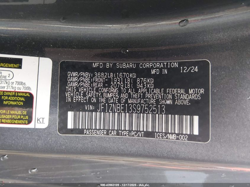 2025 Toyota Gr86 Premium VIN: JF1ZNBE13S9752513 Lot: 43963109