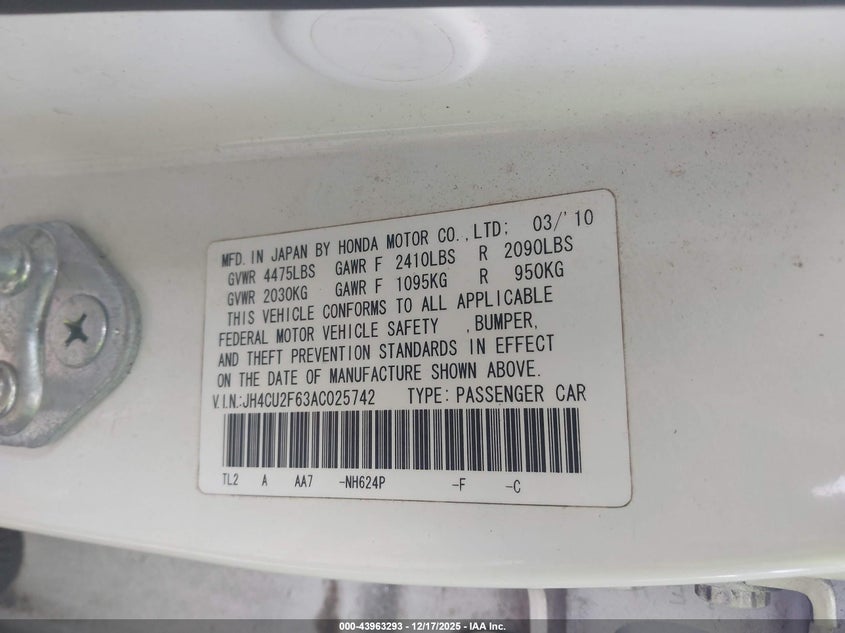 JH4CU2F63AC025742 2010 ACURA TSX photo no. 9