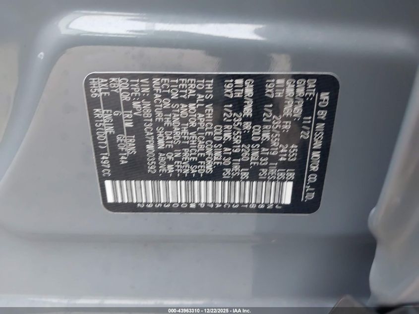 2023 Nissan Rogue Sl Fwd VIN: JN8BT3CA7PW003592 Lot: 43963310