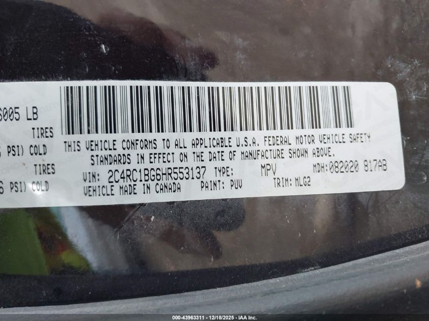 2017 Chrysler Pacifica Touring-L VIN: 2C4RC1BG6HR553137 Lot: 43963311