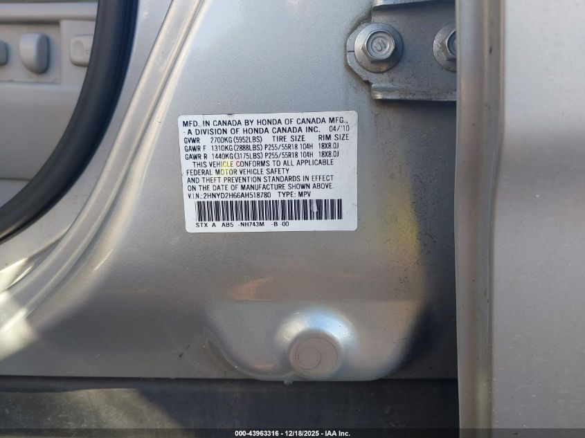 2010 Acura Mdx Technology Package VIN: 2HNYD2H66AH518780 Lot: 43963316