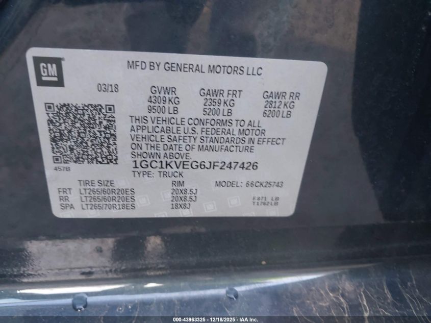 2018 Chevrolet Silverado 2500Hd Lt VIN: 1GC1KVEG6JF247426 Lot: 43963325