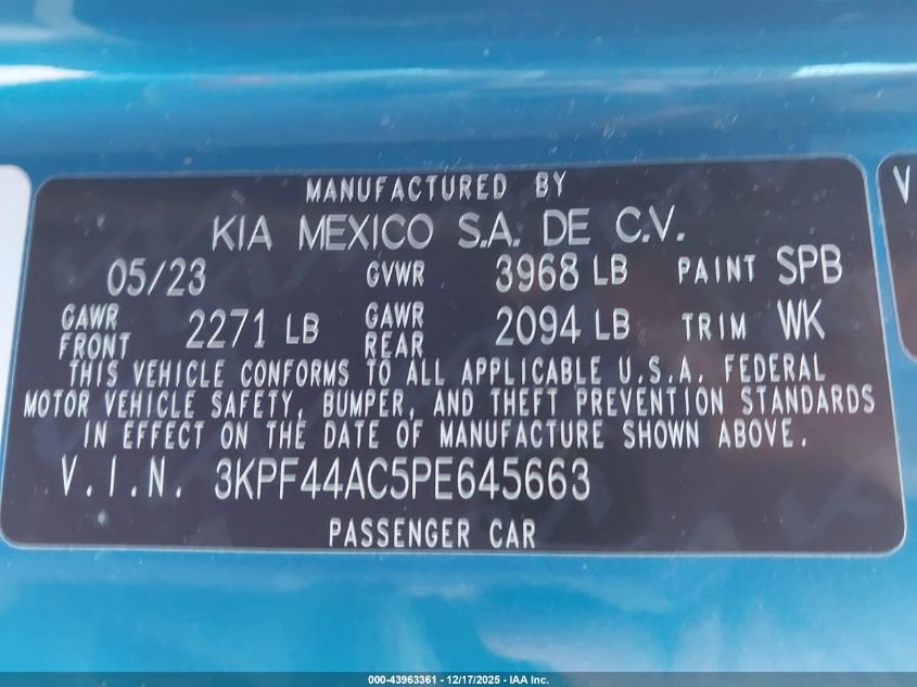 2023 Kia Forte Gt VIN: 3KPF44AC5PE645663 Lot: 43963361