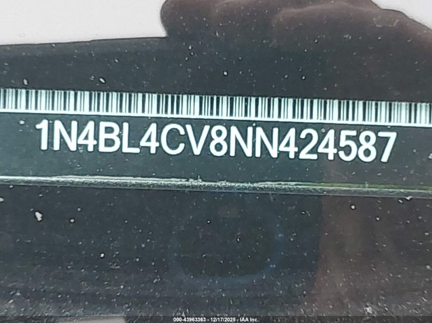 2022 Nissan Altima Sr Fwd VIN: 1N4BL4CV8NN424587 Lot: 43963363