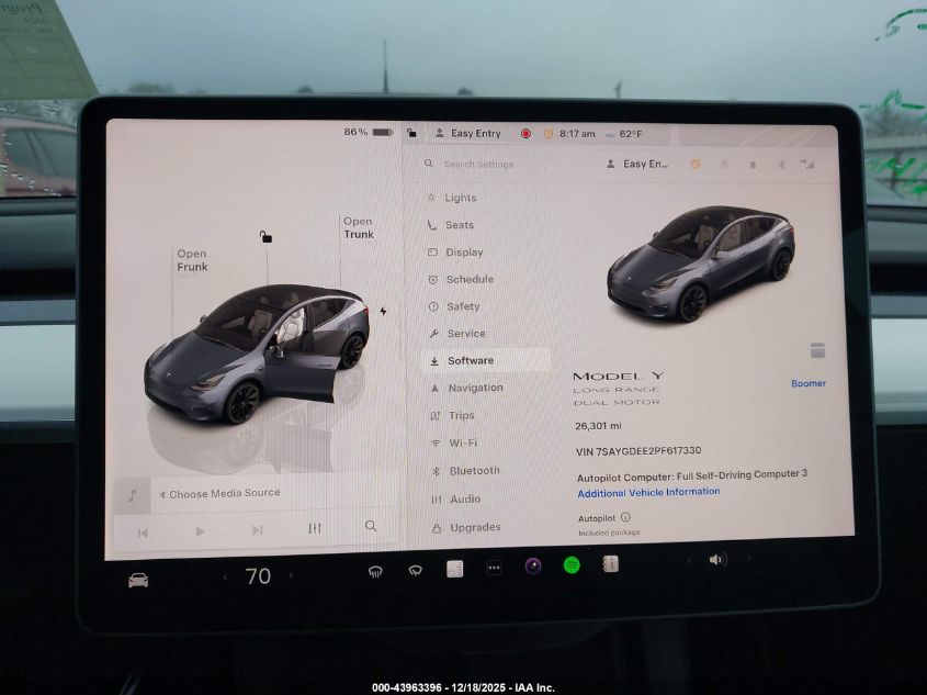 2023 Tesla Model Y Awd/Long Range Dual Motor All-Wheel Drive VIN: 7SAYGDEE2PF617330 Lot: 43963396