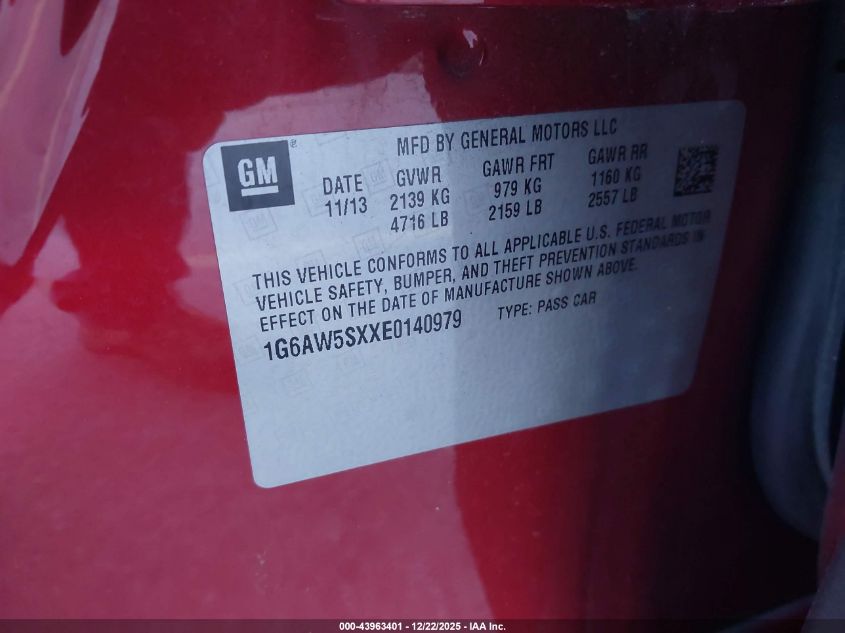 2014 Cadillac Cts Standard VIN: 1G6AW5SXXE0140979 Lot: 43963401