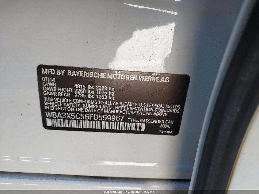 2015 BMW 328I Gran Turismo xDrive VIN: WBA3X5C56FD559967 Lot: 43963406